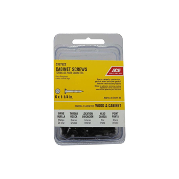 Ace 50-Piece Phillips Coarse Cabinet Screws Black No.6 X 1.25Inch 1Piece