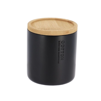 تندنس علبة قطن من البوليريزين بغطاء من الخيزران باللونين الاسود والبني 1 x 1 x 1سم 67101237 1قطعة