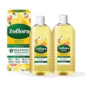 زوفلورا مطهر مركز متعدد الأغراض مضاد للبكتيريا عبوة برائحة الليمون المنعش 2×500مل