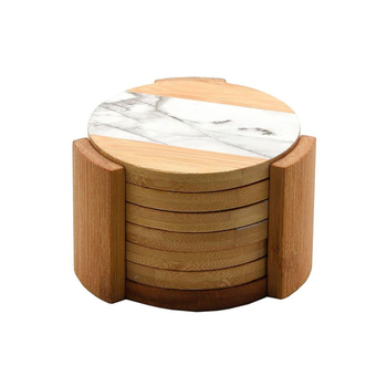 بين سيرفي مجموعة قواعد أكواب من 6 قطع بشكل دائري من البامبو بمقاس 7× 11× 11سم باللونين البني والرمادي، G17-G206 1قطعة