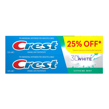 Crest 3D White Extreme Mint Toothpaste 2x125ml