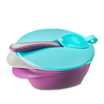 Tommee Tippee On-The-Go Feeding Bowl Blue With Spoon And Lid 2Pieces