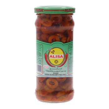 Alisa Sliced Green Olives with Red Chilli 230g