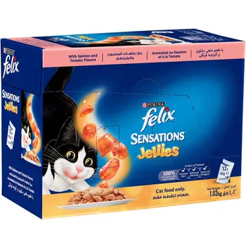 بورينا فيليكس سينسيشن مع السلمون والطماطم في عبوة جيلي 12×85جرام