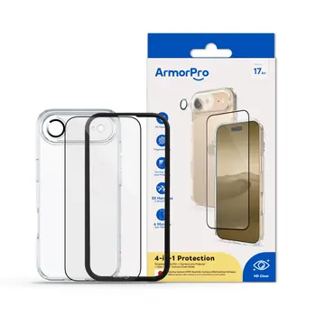 امور برو واقي شاشة عالي الدقة وعدسة كاميرا وحافظة واضحة ودرع غطاء الكاميرا  HD لهاتف ايفون 17 اير 1علبة