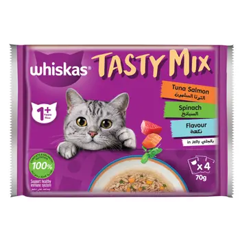 ويسكاس تيستي ميكس سلمون وتونه وسنيبر جيلي 4قطع