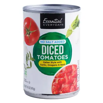 Essential Everyday No Salt Added Diced Tomatoes Withgarlic, Oregano & Basil 411g