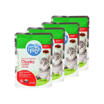 ميو فريش طعام للقطط معقطع لحم بقري في المرق 4×85جرام