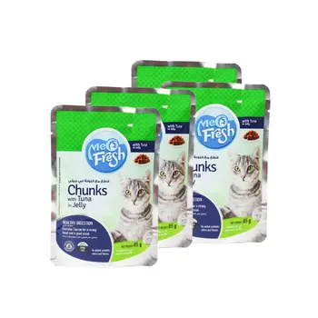 ميو فريش طعام للقطط معقطع تونة في الجيلي 4×85جرام