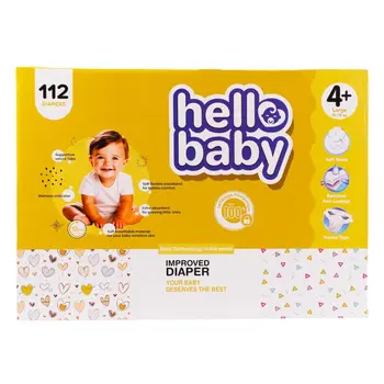 Hello Baby Diaper Size 4+ Large 10-15Kg Box 2×56Pieces