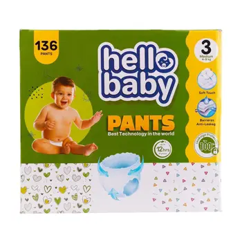 Hello Baby Diaper Pants Size 3 Medium 4-9Kg Box 136Pieces