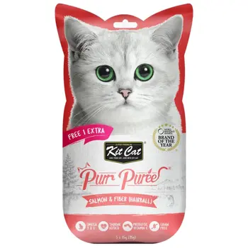 Kit Cat Puree Salmon & Fiber (Hairball) 5×15g
