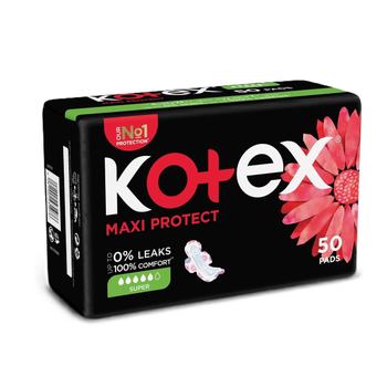 Kotex Maxi Protect Thick Pads, Super Size Sanitary Pads with Wings, 50Pieces