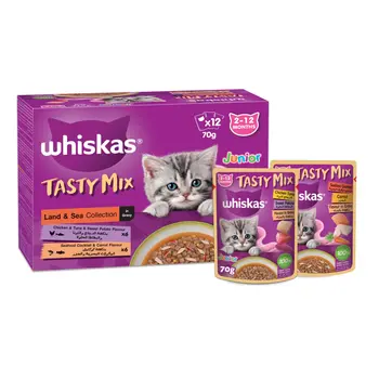 Whiskas Tasty Mix Land & Sea Collection in Gravy Wet Cat Food 12×70g