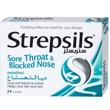 ستربسلز أقراص لالتهاب الحلق وانسداد الأنف بالنعناع 24قطعة