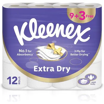 كلينكس، لفات المناديل الورقية اكسترا دراي للحمامات، عبوة تحتوي على 12× 140قطعة