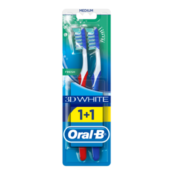 أورال-بي فرشاة أسنان 3D وايت فريش شعيرات متوسطة 2قطعة