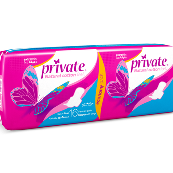 Private Natural Cotton Feel Extra-Thin Sanitary Pads 16 Pieces