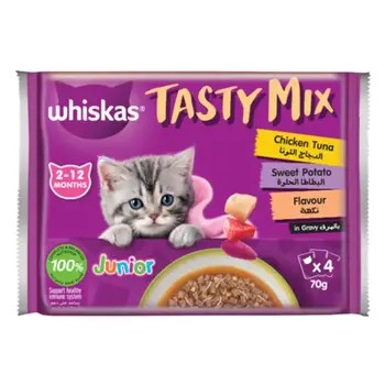 Whiskas Tasty Mix Junior Chicken And Tuna Ingravy 4×70g