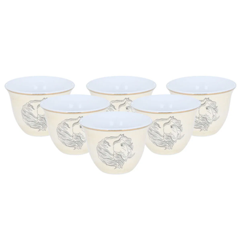 السيف غاليري طقم فناجين قهوة سعودي أبيض نقش حصان بخط ذهبي 12قطعة