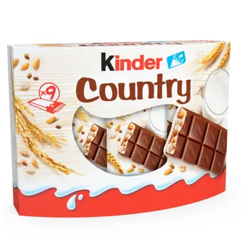 كيندر كنتري شوكولاتة بالحليب محشوة بالحليب والحبوب 9 أصابع مغلفة منفردة 211.5جرام