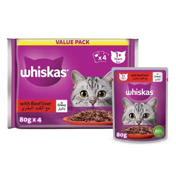 ويسكاس أكل قطط رطب كبد البقر بالمرق 4×80جرام