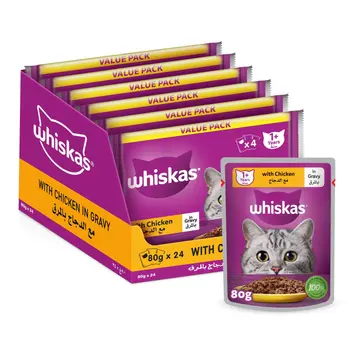 ويسكاس أكل قطط رطب الدجاج بالمرق 12×80جرام