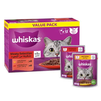 ويسكاس أكل قطط رطب مجموعة اللحوم بالمرق 12×80جرام