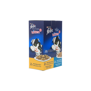 فيليكس بورينا 4 عبوات (دجاج في جيلي + تونا في جيلي) للقطط الصغيرة 85جرام