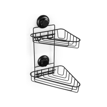 Compactor Bestlock 2 Tier Suction Cup Bathroom Corner Shelf Black 36×22×23.5Cm