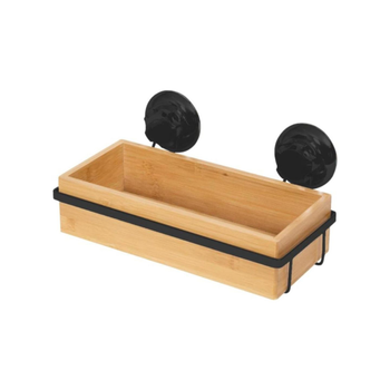 Compactor Bestlock Suction Cup Wall Mounted Bathroom Storage Shelf Black And Natural 12.7×27.6×14.8Cm 1Piece