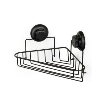 Compactor Bestlock Suction Cup Wall Mount Bathroom Corner Shelf Black 12.8×23.8×23.8Cm
