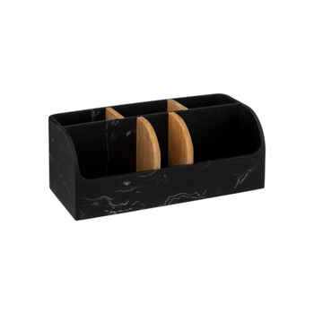 5 Simply SmartLea Marble Effect 6 Compartment Bathroom Organiser Black And Brown 12.1×10×25.6Cm