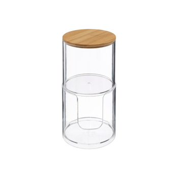 5 Simply Smart Selena Cylindrical Cotton Pad And Swab Dispenser Clear And Brown 18.4 × 9.7 × 9.7Cm