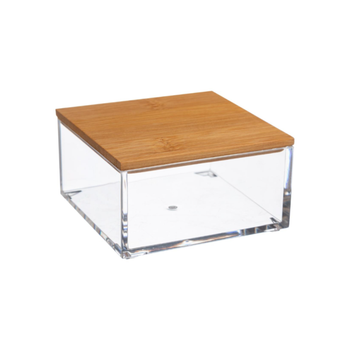 5 Simply Smart Selena Square Shaped Bathroom Organiser Box Clear And Brown 5.1 × 9.6 × 9.6Cm