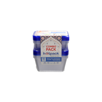 حاويات ميكروويف شفافة شديدة التحمل من هوت باك مع أغطية ملونة، 1000 مل + 500 مل، عبوة كومبو من 10قطع