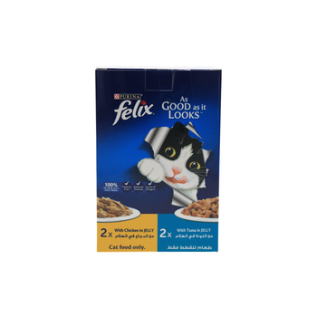 فيليكس بورينا 4 عبوات (دجاج في جيلي + تونا في جيلي) 85جرام