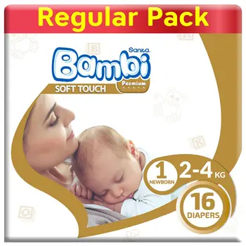 Sanita Bambi Premium Care, Size 1, Newborn, 2-4 Kg, Regular Pack, 16Pieces