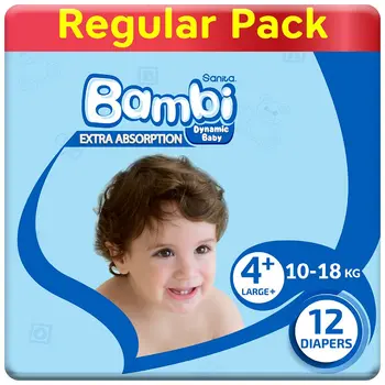 Sanita Bambi Baby Diapers Regular Pack Size 4+, Large Plus, 10-18 Kg, 10Pieces