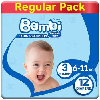 Sanita Bambi Baby Diapers Regular Pack Size 3, Medium, 6-11 Kg, 12Pieces