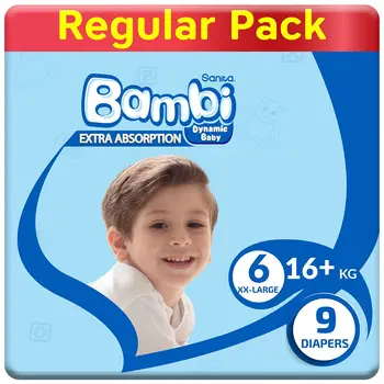 Sanita Bambi Baby Diapers Regular Pack Size 6, Xx-Large, +16 Kg, 9Pieces