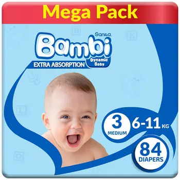 Sanita Bambi Baby Diapers Mega Pack Size 3, Medium, 6-11 Kg, 84Pieces