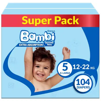 Sanita Bambi Baby Diapers Super Pack Size 5, X-Large, 12-22 Kg, 104Pieces