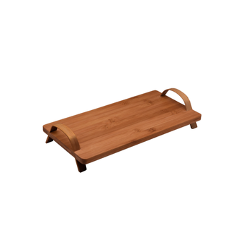 Bien Servi-Rectangular Footed Bamboo Tray with Handle Brown 8.5 x 20 x 40Cm