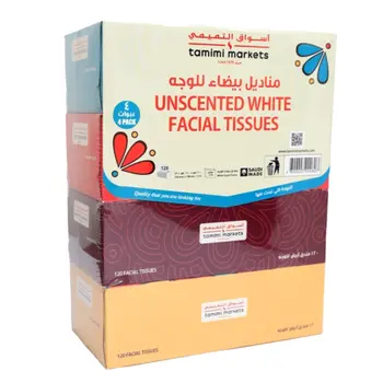 أسواق التميمي مناديل وجه بيضاء غير معطرة 4 × 120 منديل