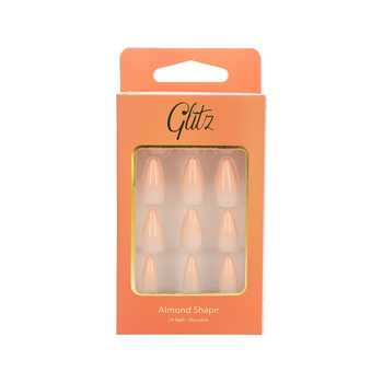 Glitz Orange Almond Shape Nails 24 Pieces