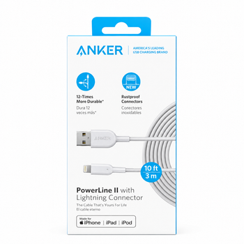 Anker Powerline II Lightning Cable 10ft White
