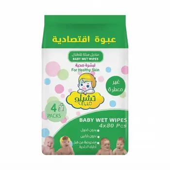 Cello Unscented Aloe Vera Extract Baby Wipes Green Pack 80Wipes×4Packets