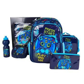 Royal Falcon Gamining Controller Press Start 5 In 1 Value Set Backpack Bag With Accessory Black Blue 1Pieces