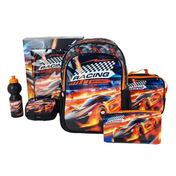 Royal Falcon Car Racing 5 In 1 Value Set Backpack Bag With Accessory Grey Black Red 1Pieces